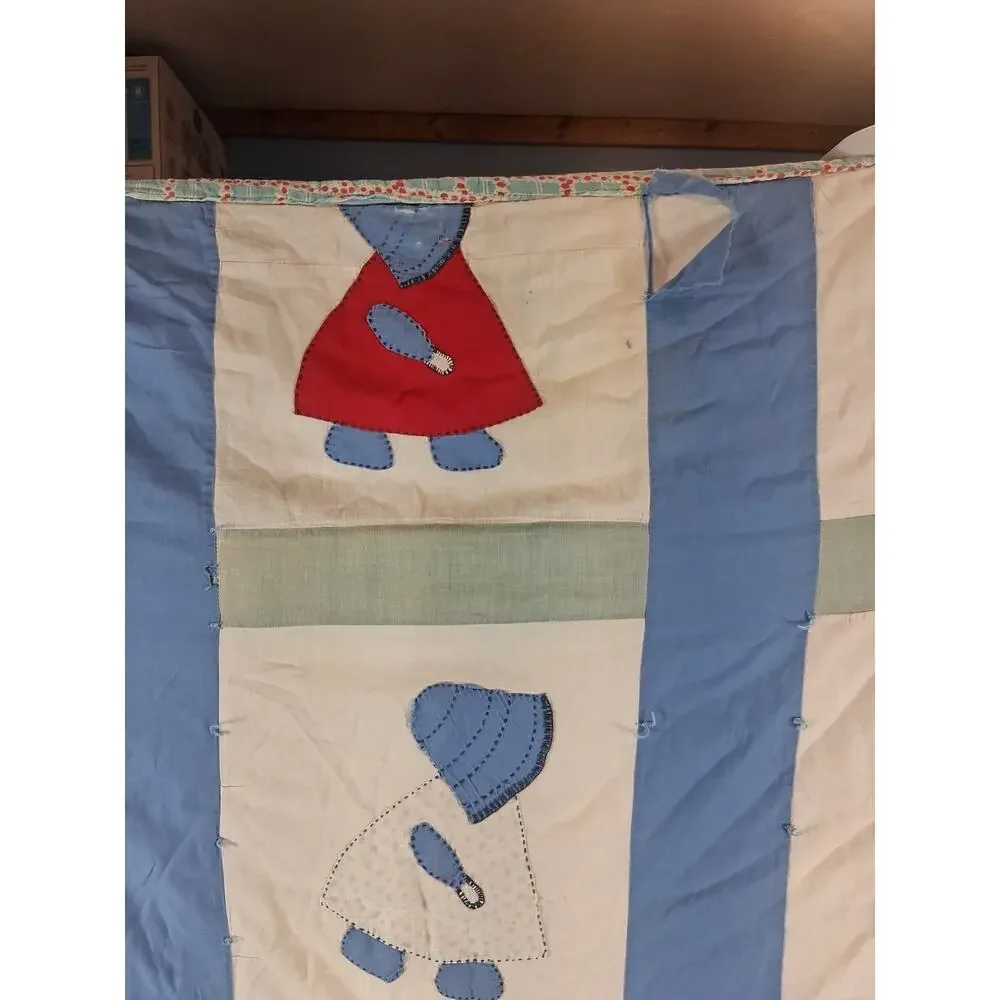 Sunbonnet Sue Handmade Vintage Quilt Colorful 68 × 78 Farmhouse Cottagecore
